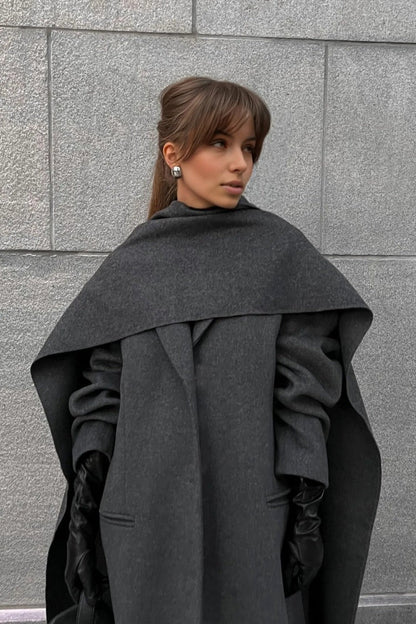 Manteau long élégant pour femme de style cape, grande taille