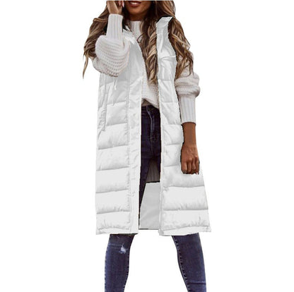 Gilet à capuche matelassé long pour femme