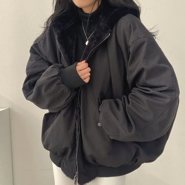 Veste en fausse fourrure oversize femme longueur hanches traitement côtelé