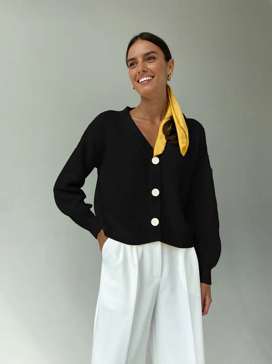 Strickjacke Damen Lockere Passform V-Ausschnitt - IdealeKleiden