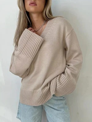 Robe femme col en V coton doux maille côtelée