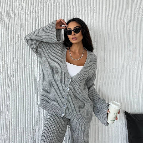 Ensemble de loungewear confortable grande taille, texture côtelée