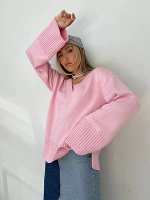 Robe femme col en V coton doux maille côtelée