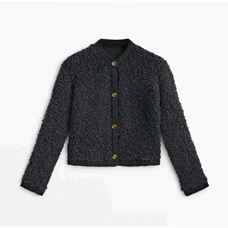 Veste teddy femme Coupe décontractée Douce Col rond