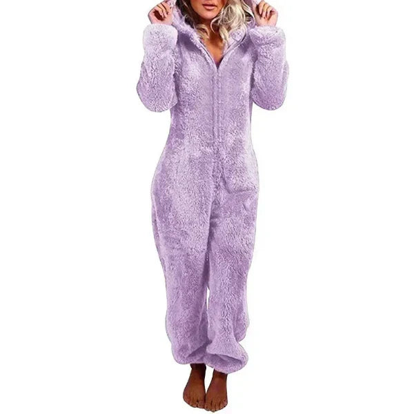 Damen Fleece-Overall Warm mit Kapuze - IdealeKleiden