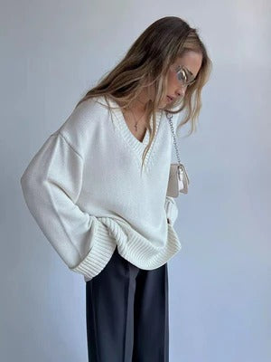 Robe femme col en V coton doux maille côtelée