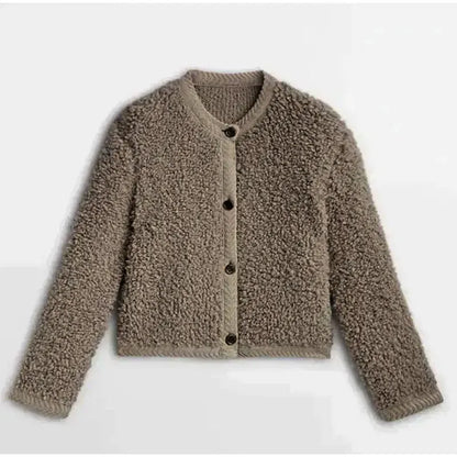 Veste teddy femme Coupe décontractée Douce Col rond