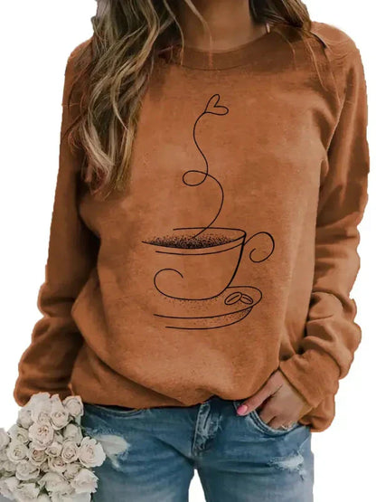 Sweat-shirt café femme Col rond Motif tasse de café