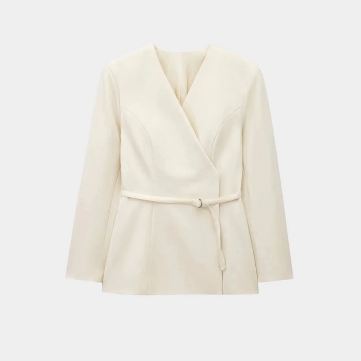 Élégante veste pour femme, blazer cache-cœur à manches longues avec ceinture