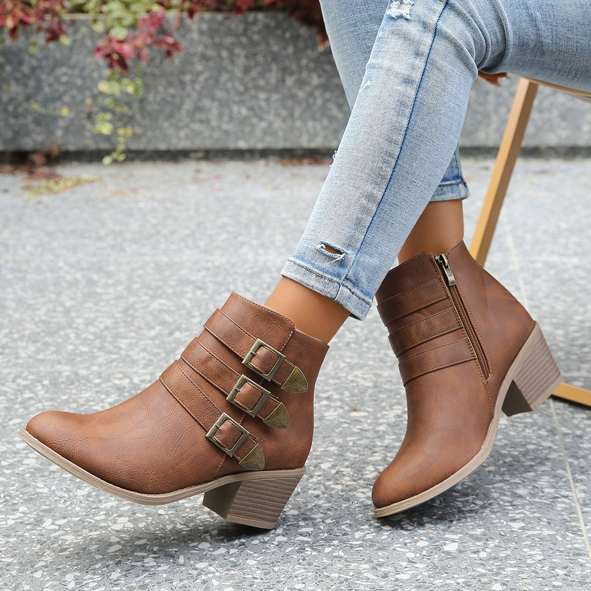 Bottines élégantes à talons hauts et épais style vintage