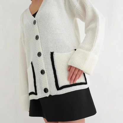 Kaschmir Strickjacke Lockere Passform V-Ausschnitt - IdealeKleiden