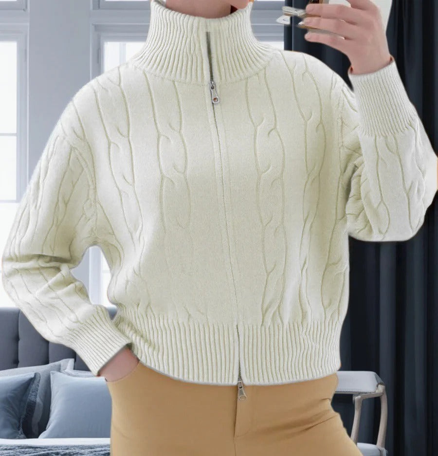 Robe femme Mélange de laine Coupe décontractée Col montant Fermeture éclair