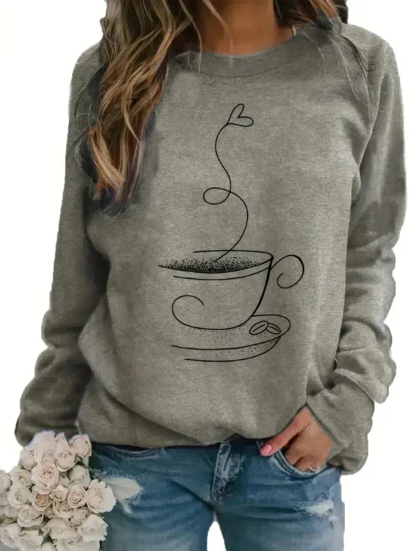 Sweat-shirt café femme Col rond Motif tasse de café