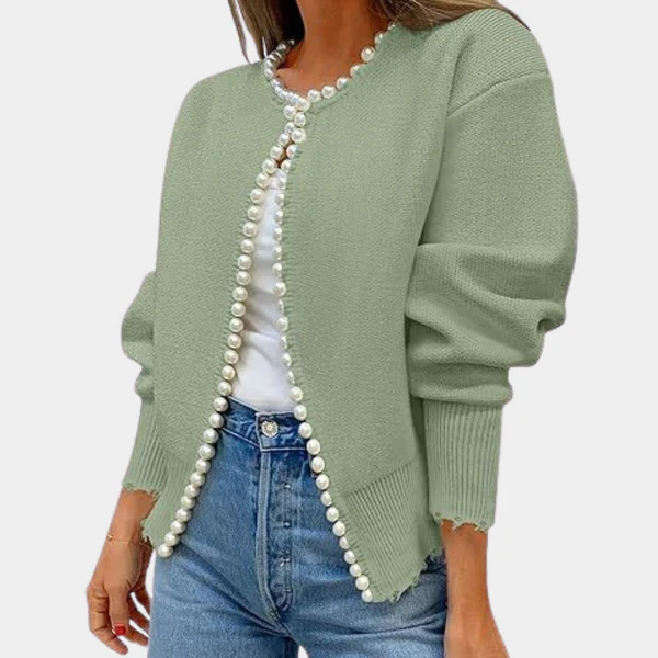 Gilet tricoté doux pour femme, confortable, boutons perles
