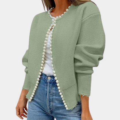 Gilet tricoté doux pour femme, confortable, boutons perles