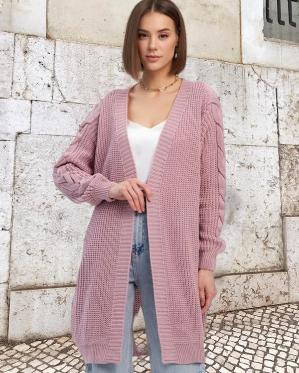 Große Strickjacke Übergröße Kabelmuster Offen - IdealeKleiden