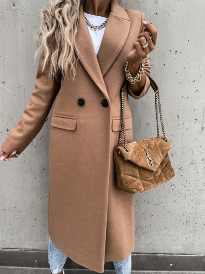Manteau long élégant Laine Moulant Fermeture boutonnée Classique