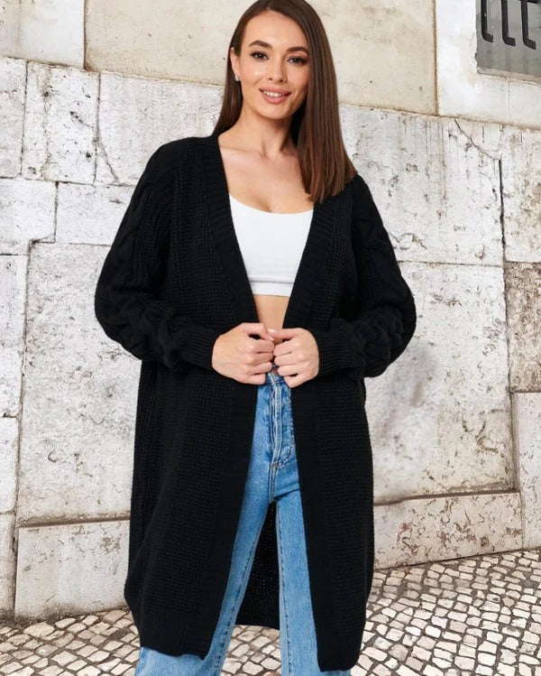Grand cardigan oversize à motifs torsadés, style long et ouvert