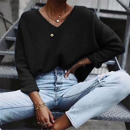 Grands pulls tricotés femme coupe ample col en V