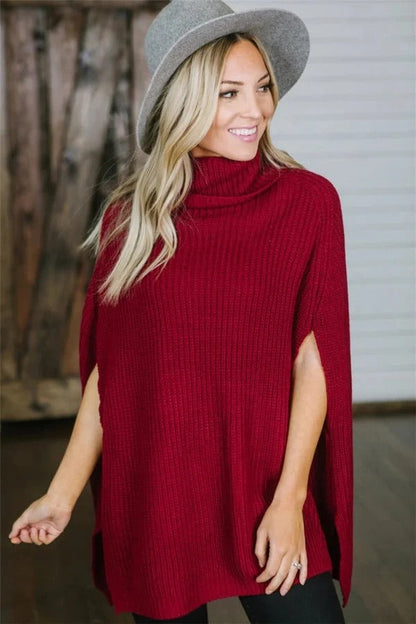 Poncho oversize avec col large et mélange de laine
