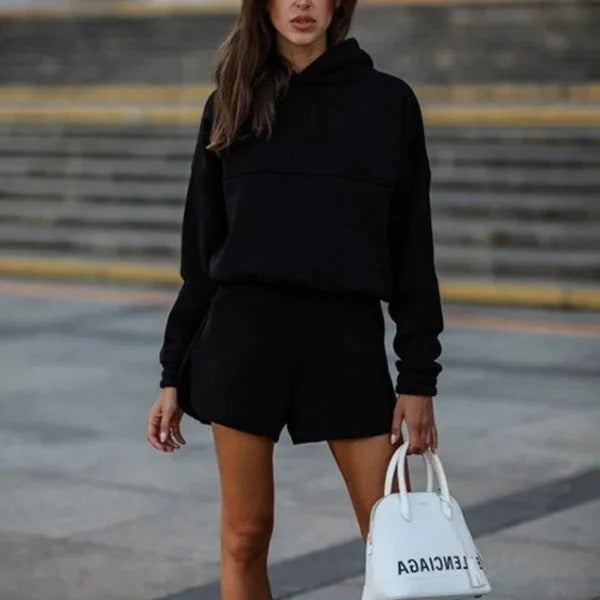 Ensemble de loungewear confortable grande taille, sweat à capuche et short