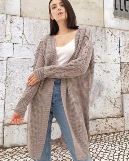 Grand cardigan oversize à motifs torsadés, style long et ouvert