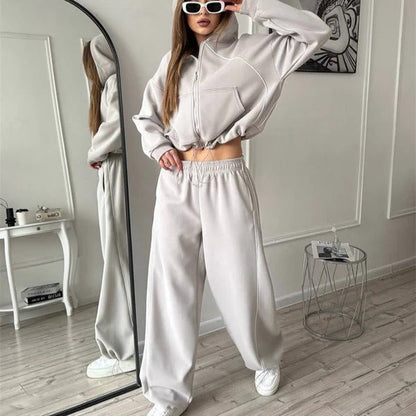 Kapuzenpullover Set mit Hose Übergröße Baumwolle Comfort Fit - IdealeKleiden