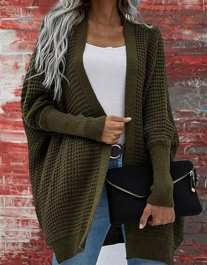 Große Strickjacke Waffelmuster Offen mit Langarm - IdealeKleiden