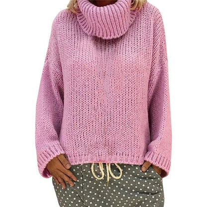 Großes Oversized Kleid Dickstrick Hochkragen Rippensaum - IdealeKleiden