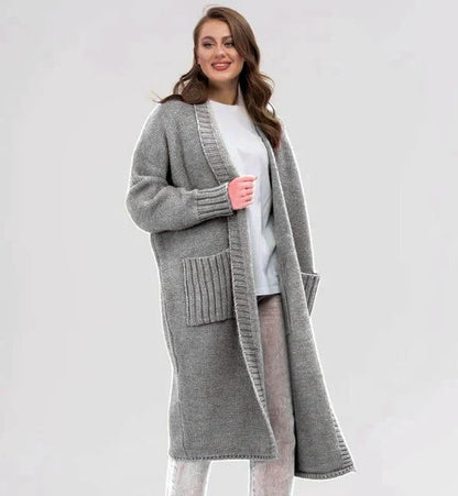 Große Strickjacke Übergröße Wollig Lang mit XXL Taschen - IdealeKleiden