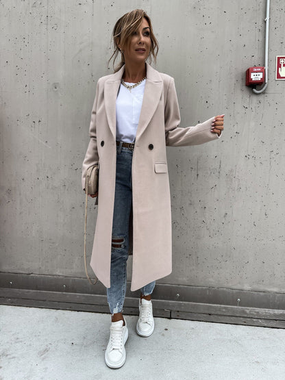 Manteau long élégant Laine Moulant Fermeture boutonnée Classique