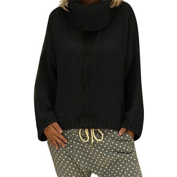 Grande robe oversize en grosse maille à col montant et ourlet côtelé