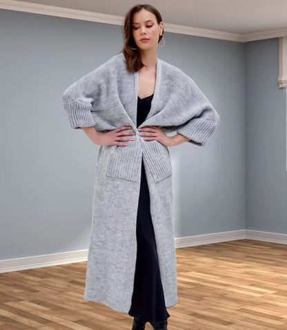 Gilet long oversize en maille avec col en V et poches