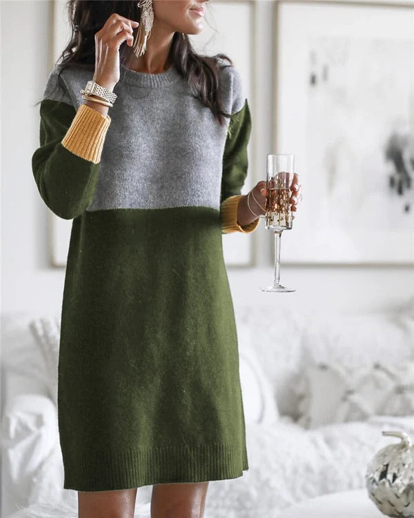Robe femme mélange laine Forme ample Manches longues Coloré