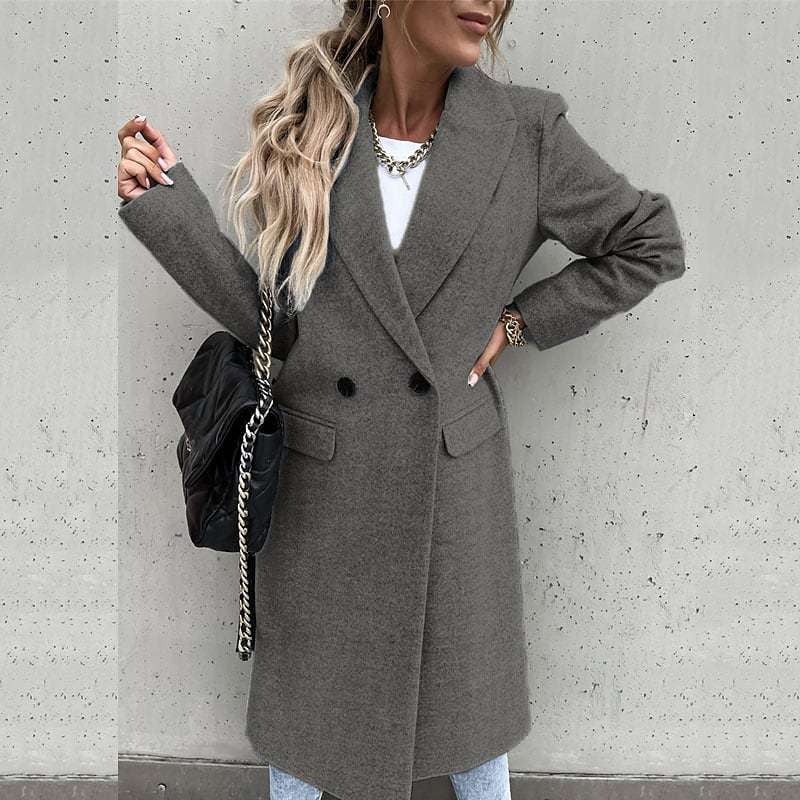 Manteau long élégant Laine Moulant Fermeture boutonnée Classique