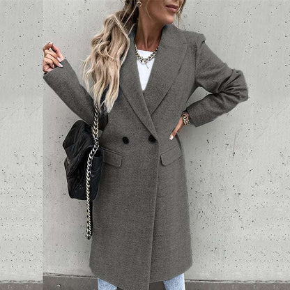 Manteau long élégant Laine Moulant Fermeture boutonnée Classique