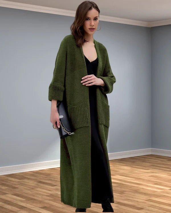 Gilet long oversize en maille avec col en V et poches