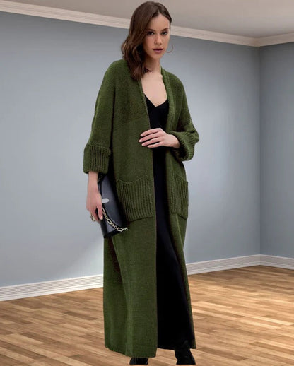 Gilet long oversize en maille avec col en V et poches