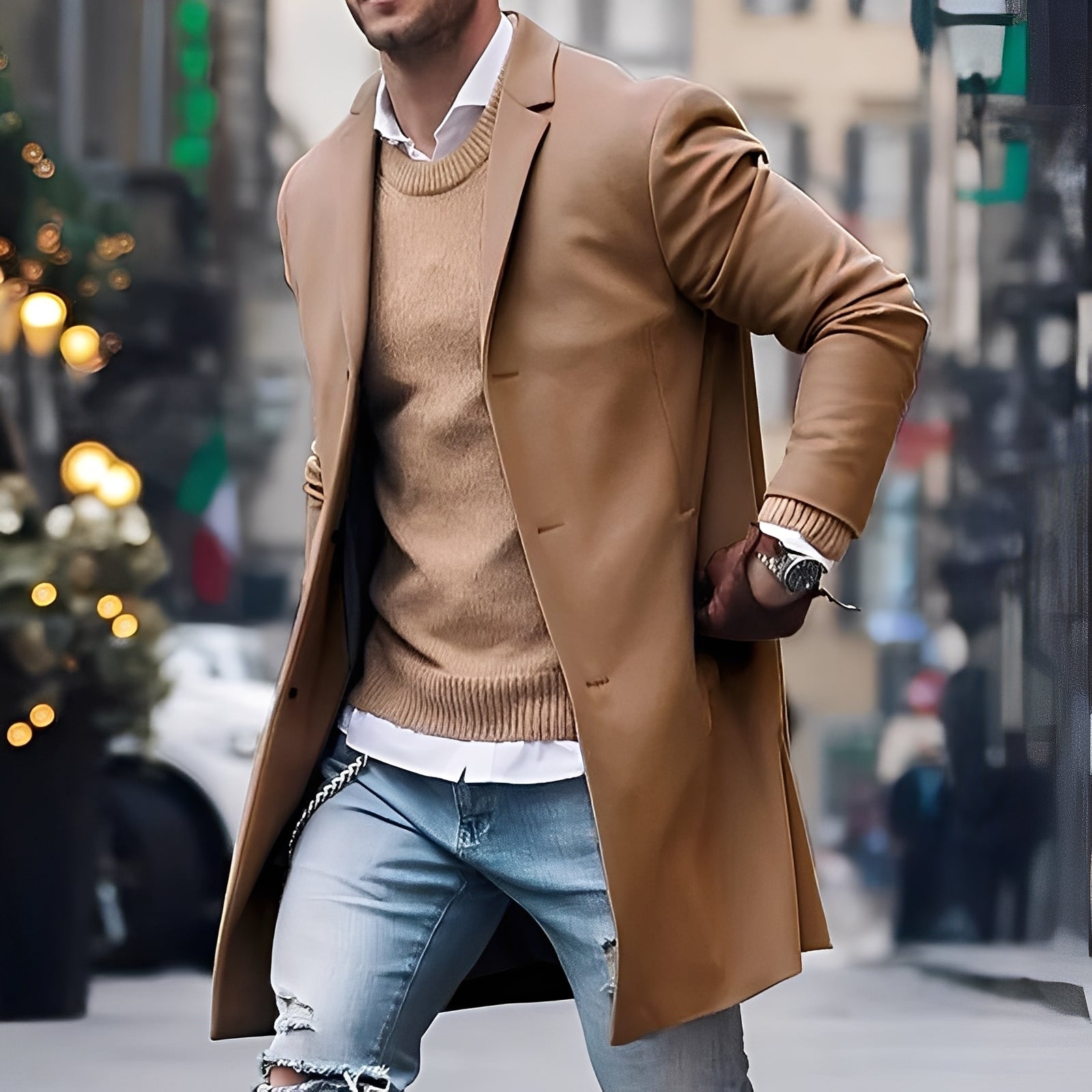 Eleganter Herren Trenchcoat Reverskragen - IdealeKleiden