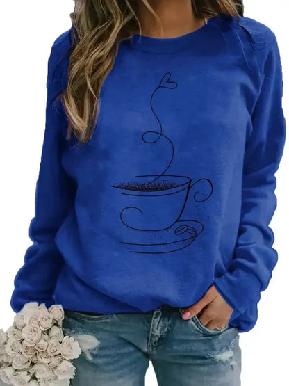Sweat-shirt café femme Col rond Motif tasse de café