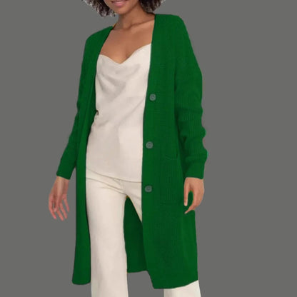 Long cardigan femme coupe ample douce avec boutons et poches