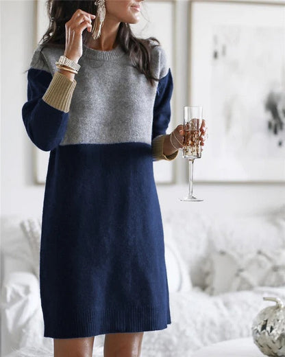 Robe femme mélange laine Forme ample Manches longues Coloré