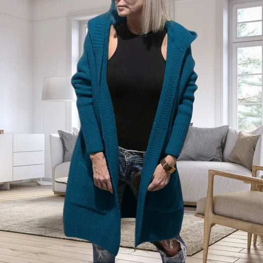 Große Strickjacke Kapuze mit Taschen - IdealeKleiden