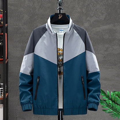 Sportive Jacke Farbblock Muster Reißverschluss - IdealeKleiden