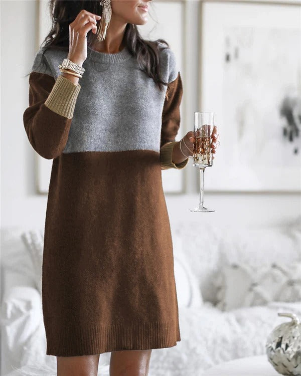 Robe femme mélange laine Forme ample Manches longues Coloré