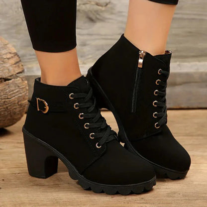 Damen Stiefeletten Hoch Absatz Schnürstiefelette - IdealeKleiden
