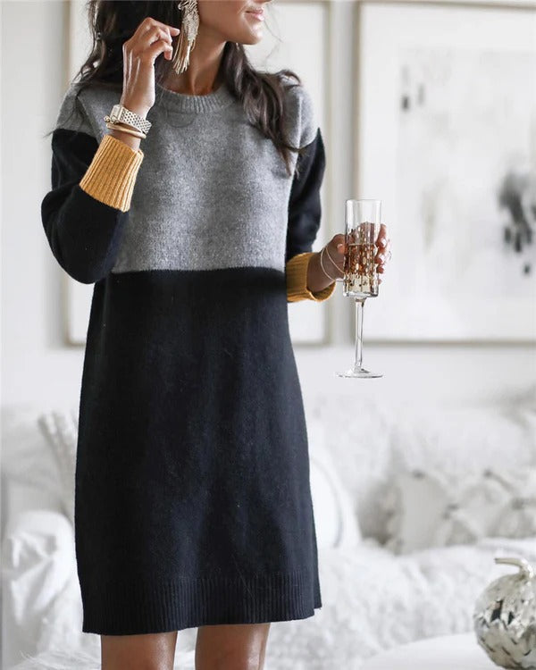 Robe femme mélange laine Forme ample Manches longues Coloré