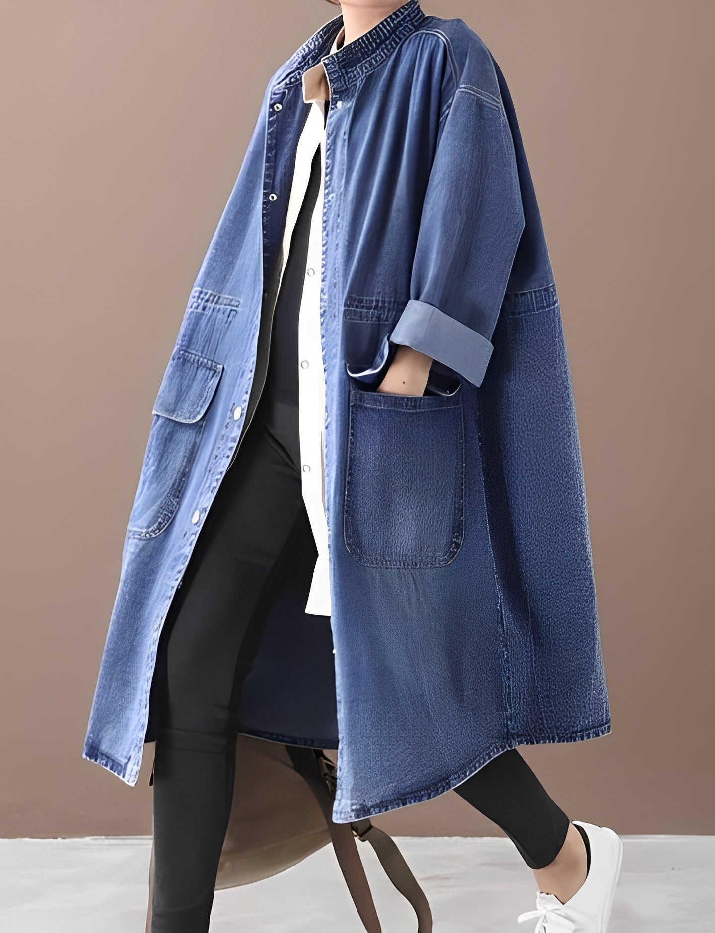 Damen Jeansjacke Modern Stehkragen Style - IdealeKleiden