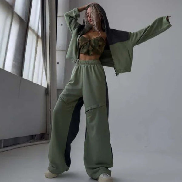 Ensemble lounge douillet : Robe courte à capuche et pantalon large