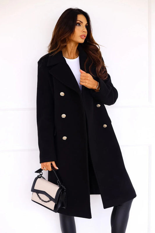 Eleganter Doppelreiher Langmantel Wollmischung Herbstjacke - IdealeKleiden